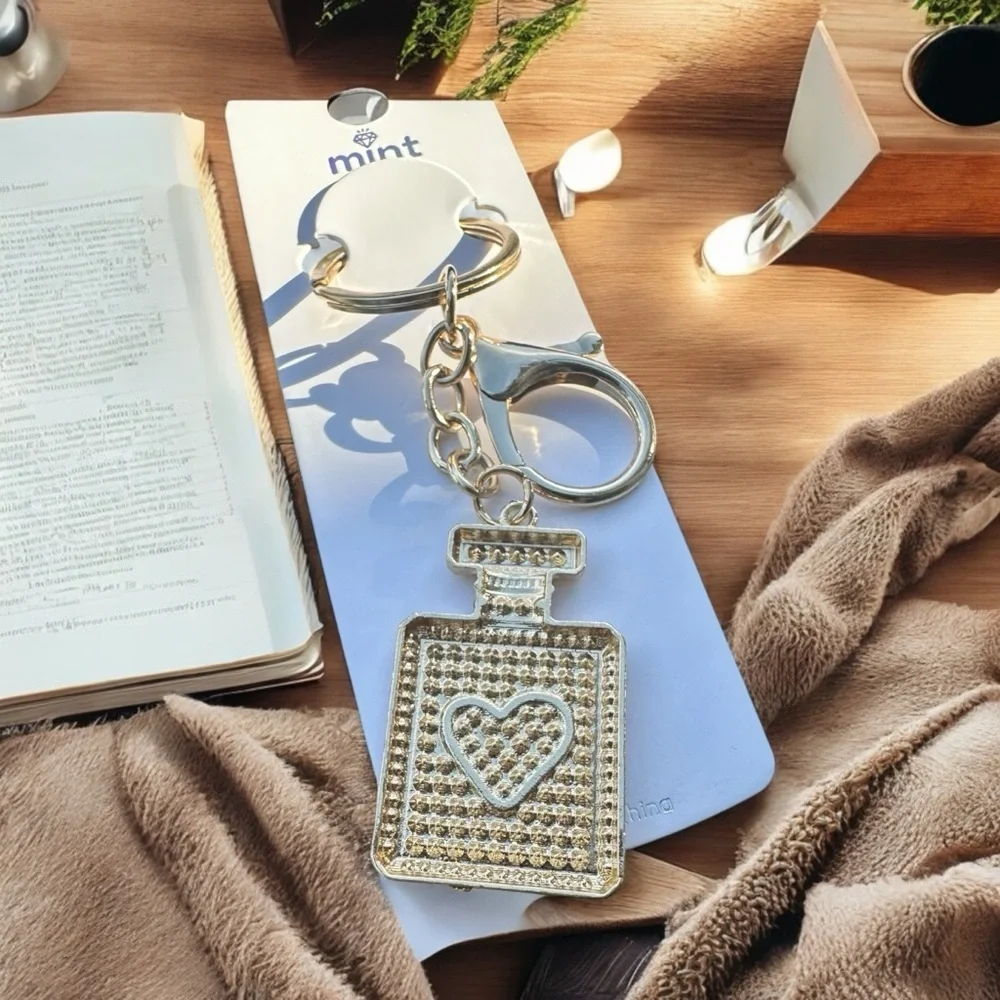3/$25 Mint Sparkle.Rhinestone Jeweled Perfume BottlePurse Keychain Bag Charm